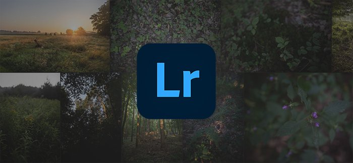 Collage de fotografía de naturaleza con el logotipo de adobe lightroom