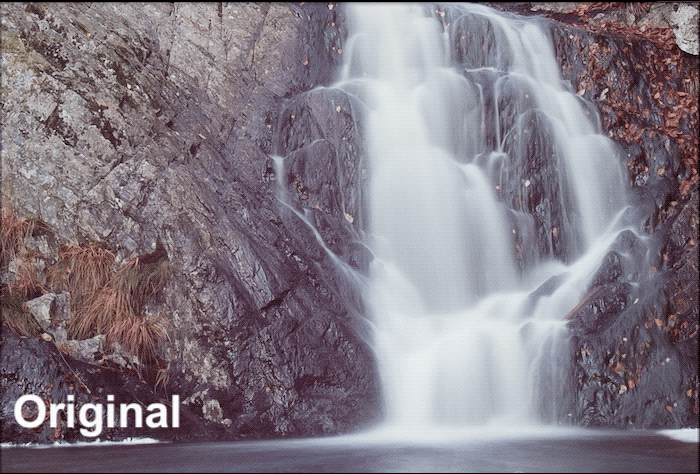 Gif animado que muestra los efectos del control deslizante de control de textura de Lightrooms en una foto de cascada