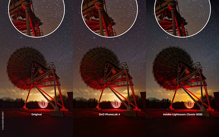 Imagen comparativa entre la tecnología de eliminación de ruido de Dxo PhotoLab 4 y Adobe Lightroom