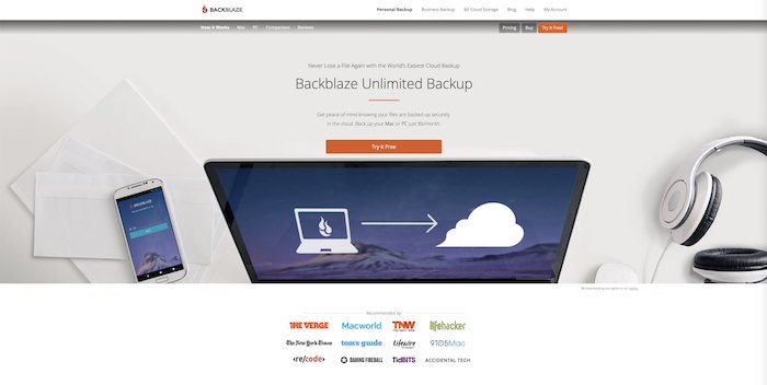 una captura de pantalla del sitio web Backblaze - herramientas comerciales de fotografía
