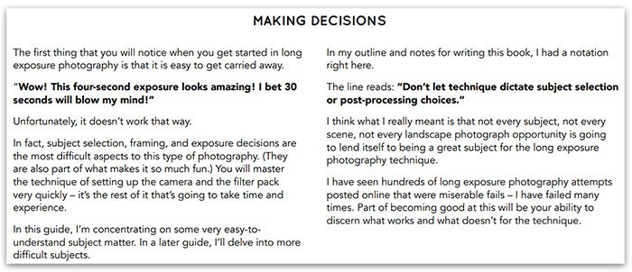 Una página extraída de la Guía completa de fotografía de larga exposición