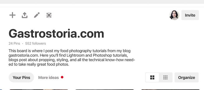 Una captura de pantalla de las palabras clave de fotografía de pinterest