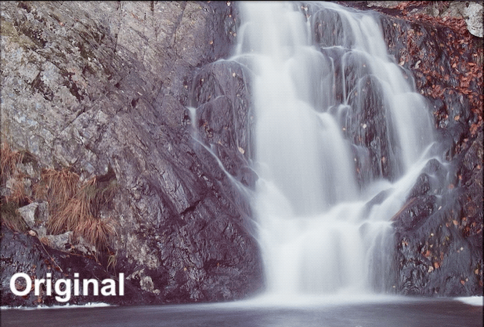 Gif animado que muestra los efectos del control deslizante de control de textura de Lightrooms en una foto de cascada